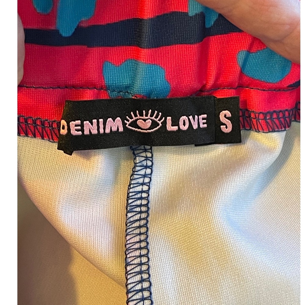 Denim& Love Abstract Graffiti Wide Leg Pants Women's M Navy Pink Retro - Picture 10 of 12